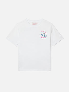T-shirt Elly bianca con ricamino Bikini Obsession e strass