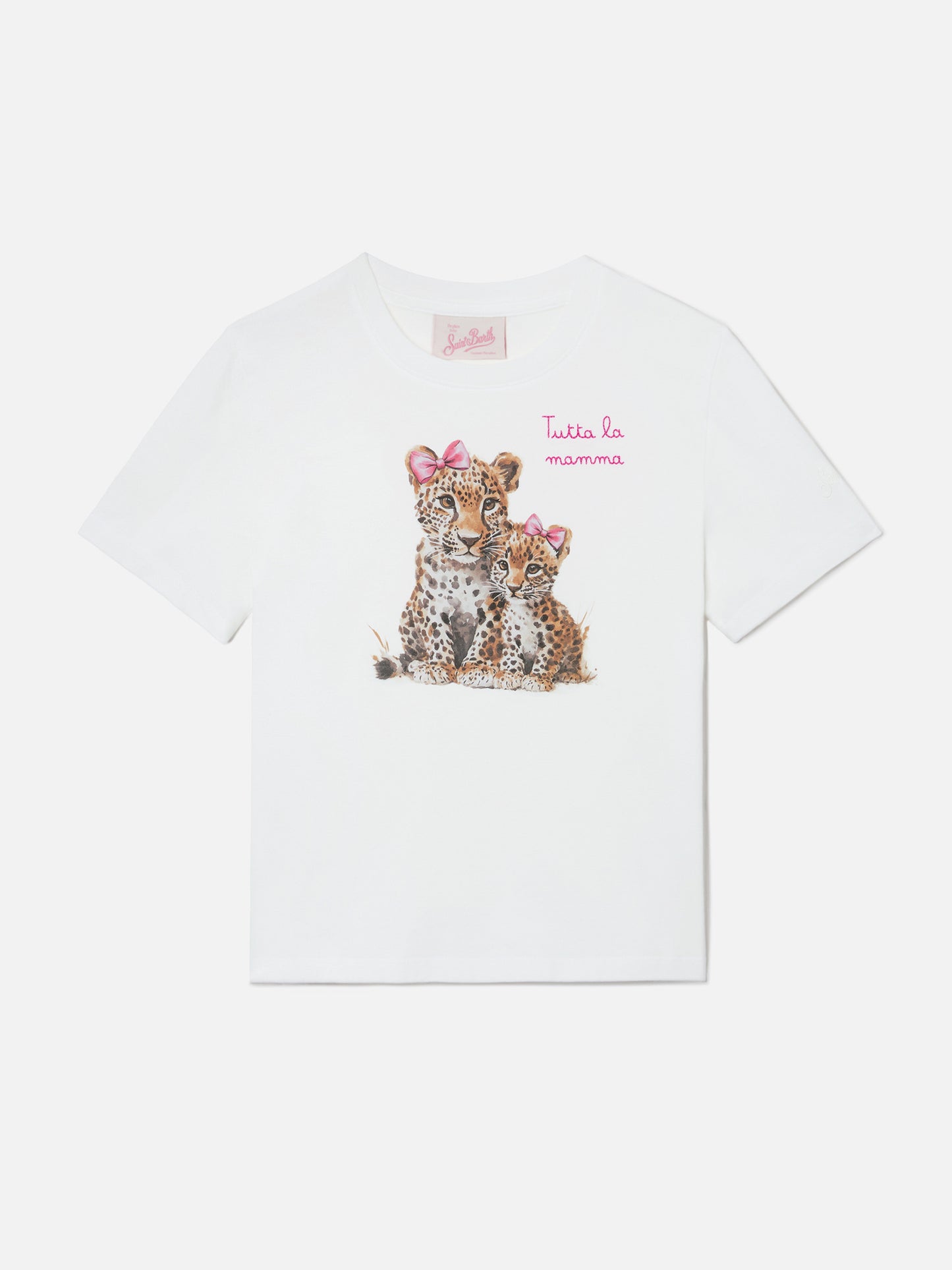 T-shirt Elly bianca con stampa leopardi e ricamo Tutta la mamma