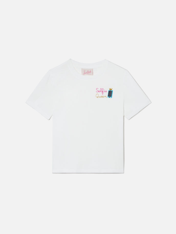 T-shirt Elly bianca con ricamo Selfie Queen