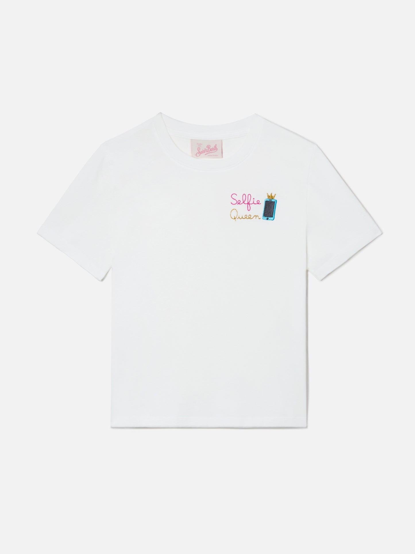 Elly T-shirt in white cotton with Selfie Queen embroidery