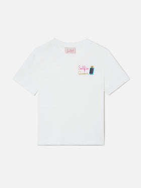 Elly T-shirt in white cotton with Selfie Queen embroidery