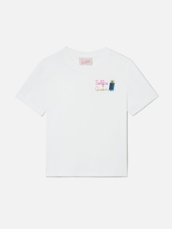 T-shirt Elly bianca con ricamo Selfie Queen
