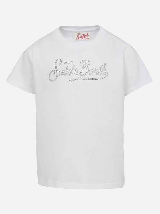 Mc2 Saint Barth T-shirt girocollo da bambina Elly in jersey di cotone con ricamo di strass Saint Barth