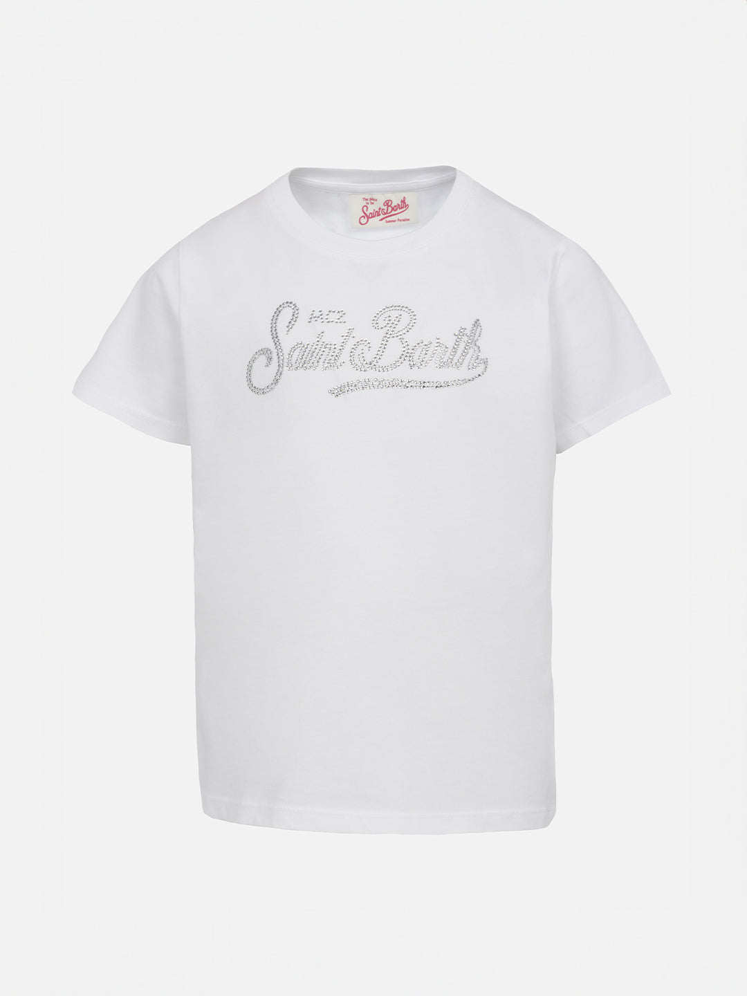 Girl cotton jersey crewneck t-shirt Elly with Saint Barth rhinestone embroidery - MC2 Saint Barth