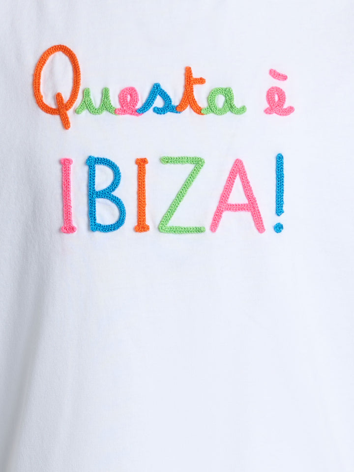 Girl cotton jersey crewneck t-shirt Elly with Questa è Ibiza embroidery - MC2 Saint Barth
