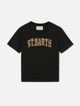 T-shirt Elly nera con patch logo animalier applicata