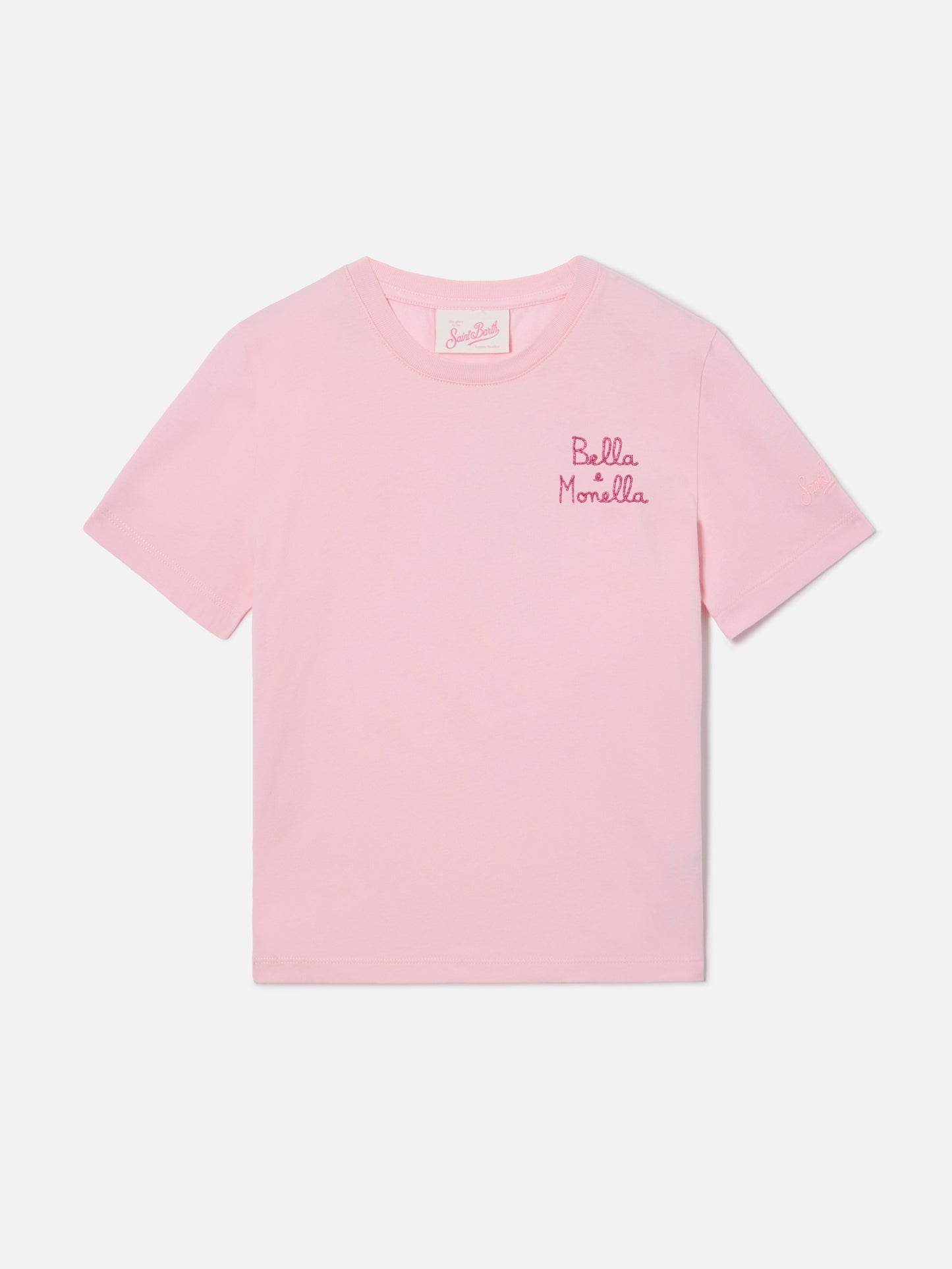 Elly T-shirt in pink cotton with Bella Monella embroidery