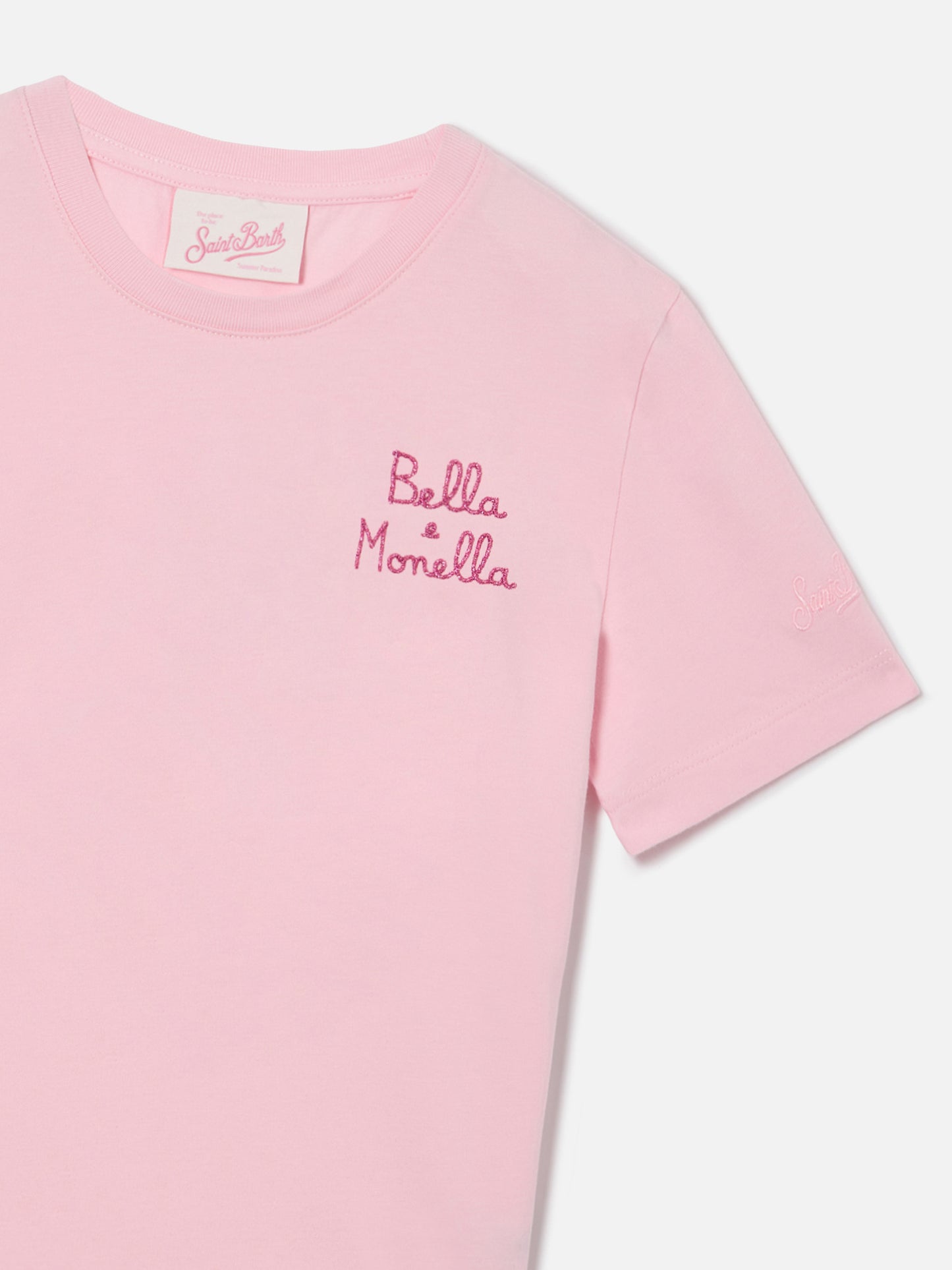 Elly T-shirt in pink cotton with Bella Monella embroidery