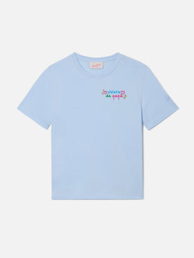 T-shirt Elly azzurra con ricamo Viziata da papà