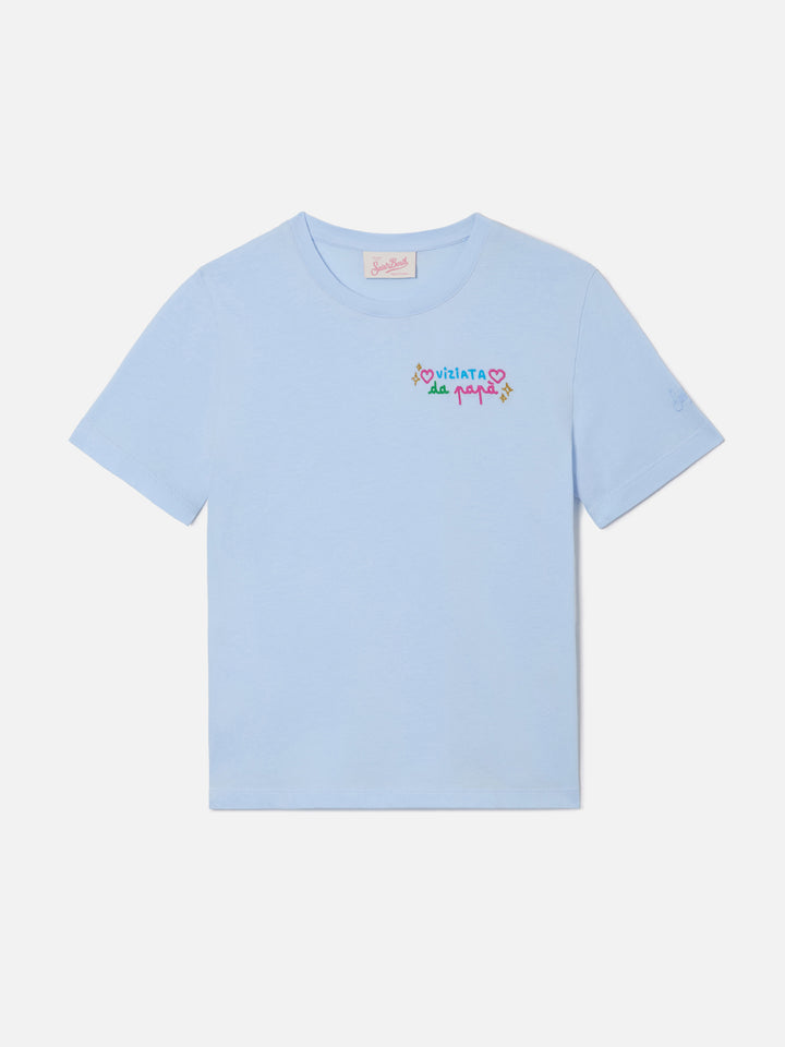 T-shirt Elly azzurra con ricamo Viziata da papà