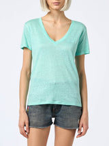 Linen jersey sage green V-neck t-shirt Eloise