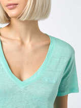 Linen jersey sage green V-neck t-shirt Eloise