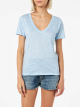 Linen jersey light blue V-neck t-shirt Eloise