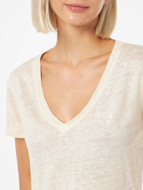 Linen jersey off-white V-neck t-shirt Eloise - MC2 Saint Barth