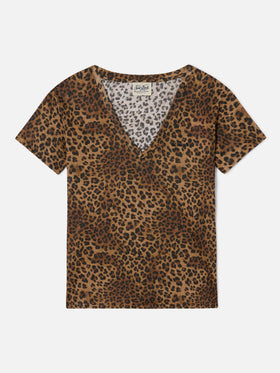 T-shirt Eloise in lino leopardato con ricamo logo