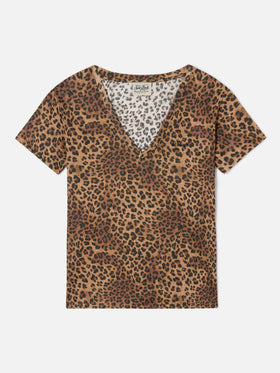 Eloise leopard linen t-shirt with logo embroidery