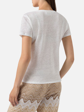 T-shirt Eloise in lino bianco con logo ricamato