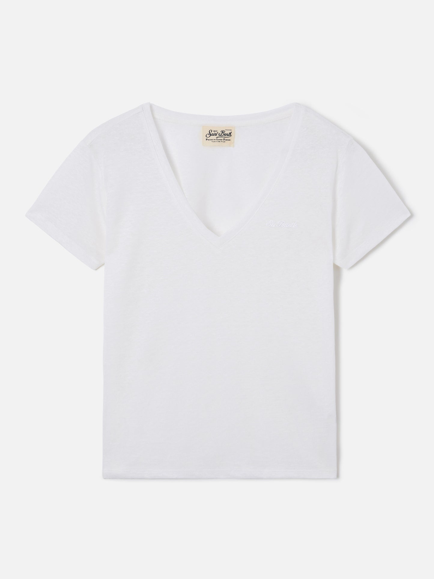 T-shirt Eloise in lino bianco con logo ricamato