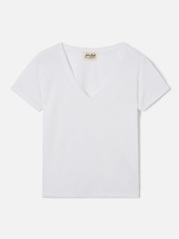 T-shirt Eloise in lino bianco con logo ricamato
