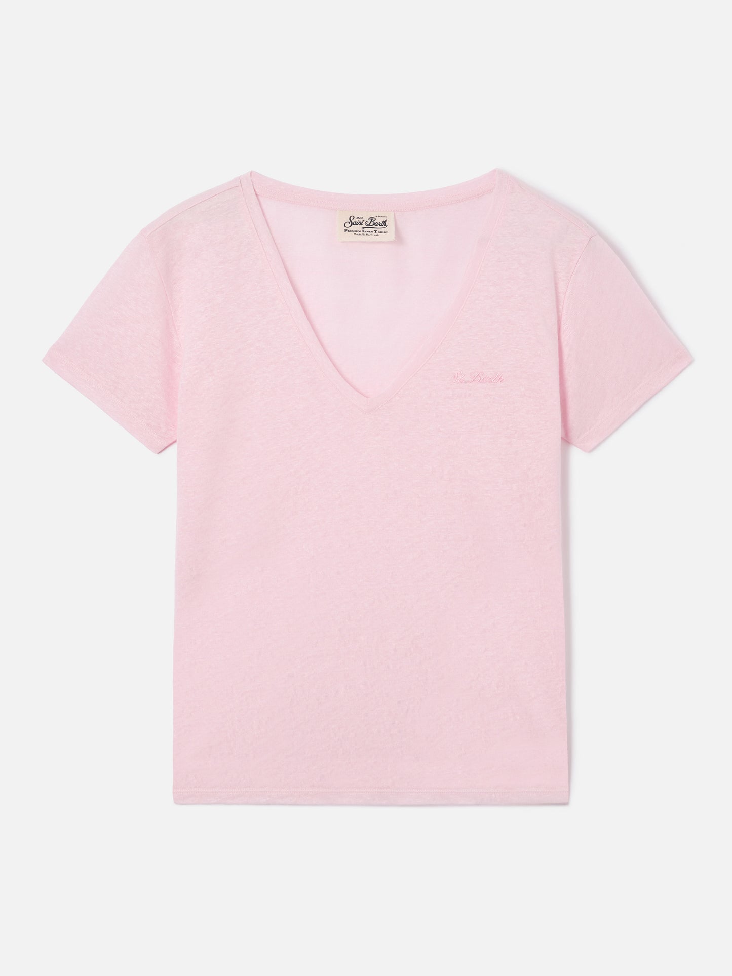 Pink linen Eloise T-shirt with embroidered logo