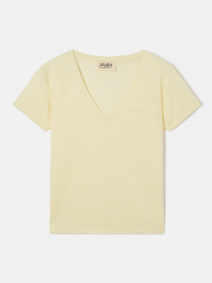 Camiseta Eloise de lino amarillo con logotipo bordado 