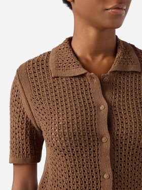 Cardigan Elowen in crochet marrone