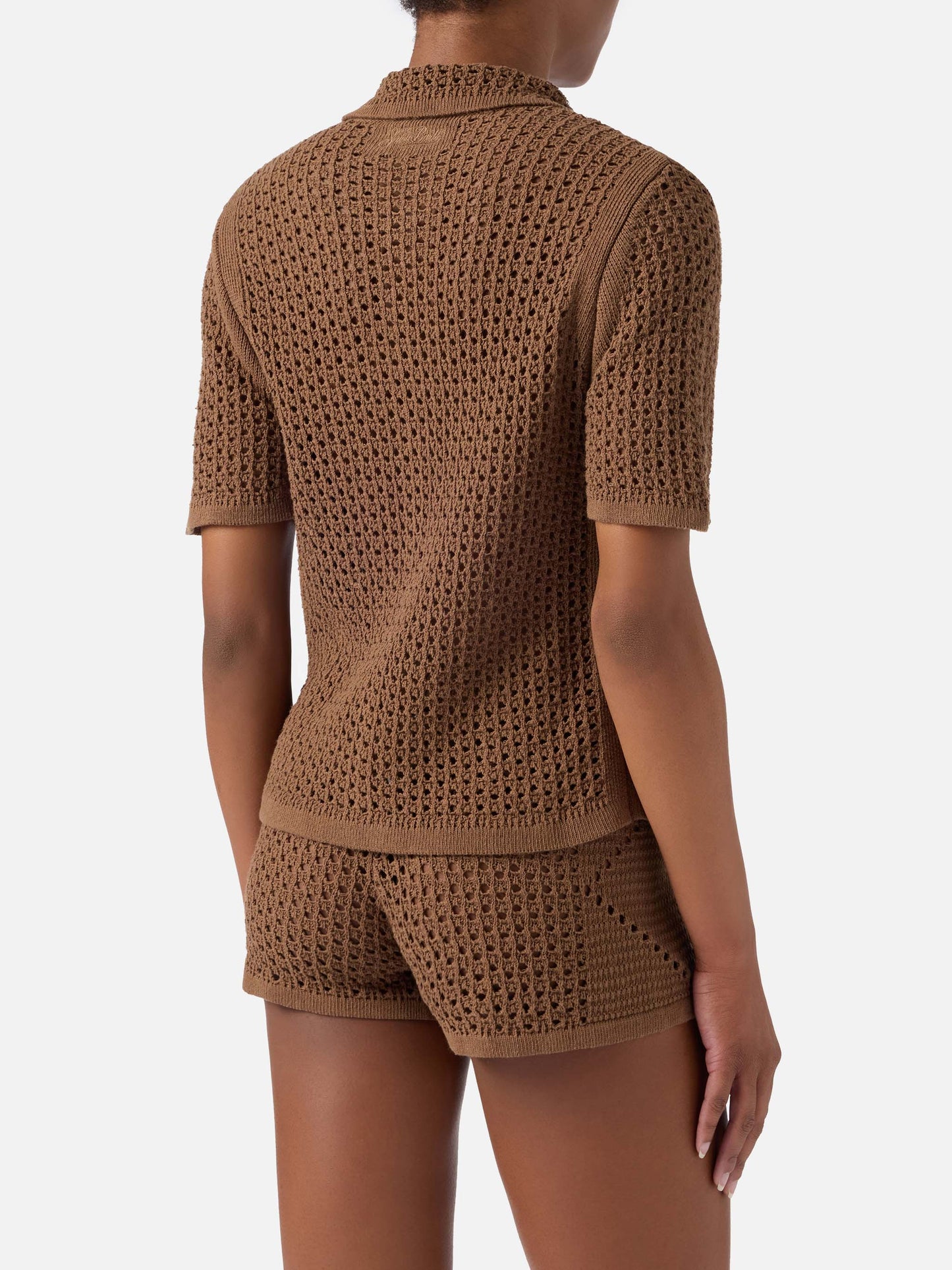 Cardigan Elowen in crochet marrone