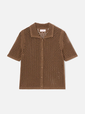 Cardigan Elowen in crochet marrone