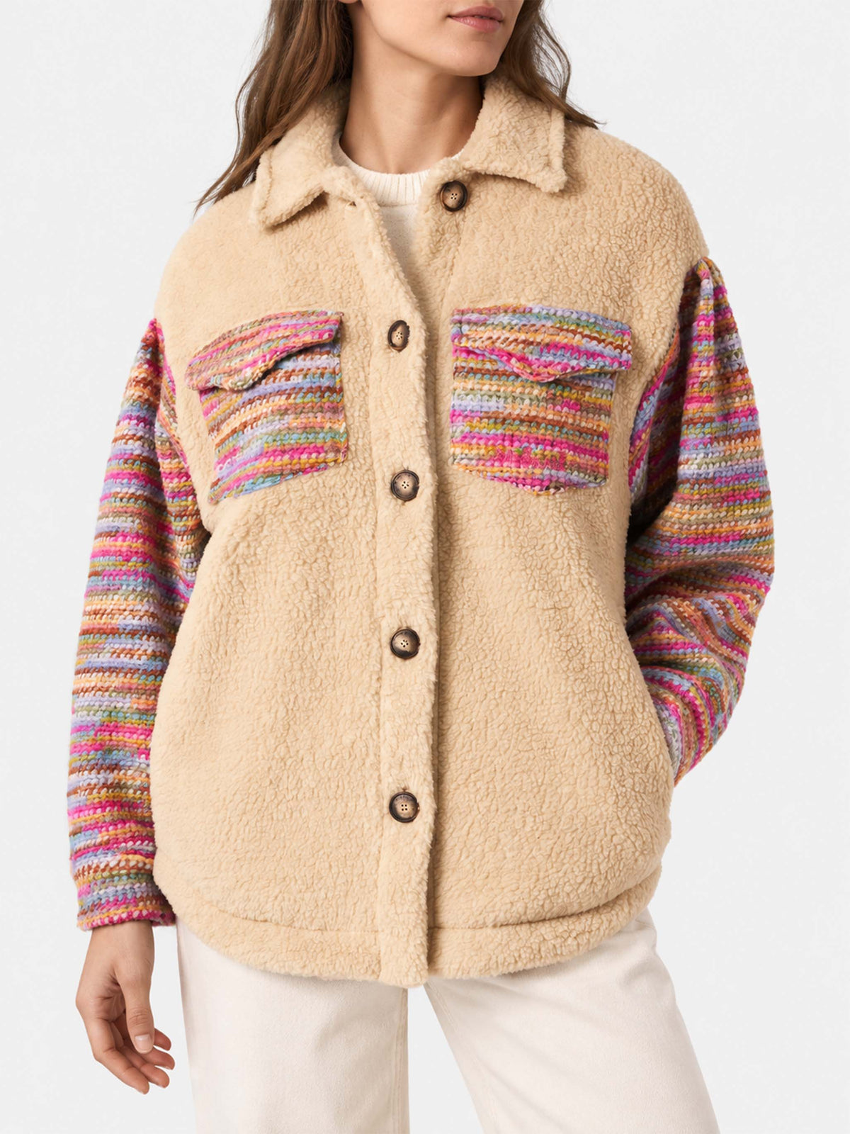 Veste Elys beige effet sherpa avec détails au crochet 