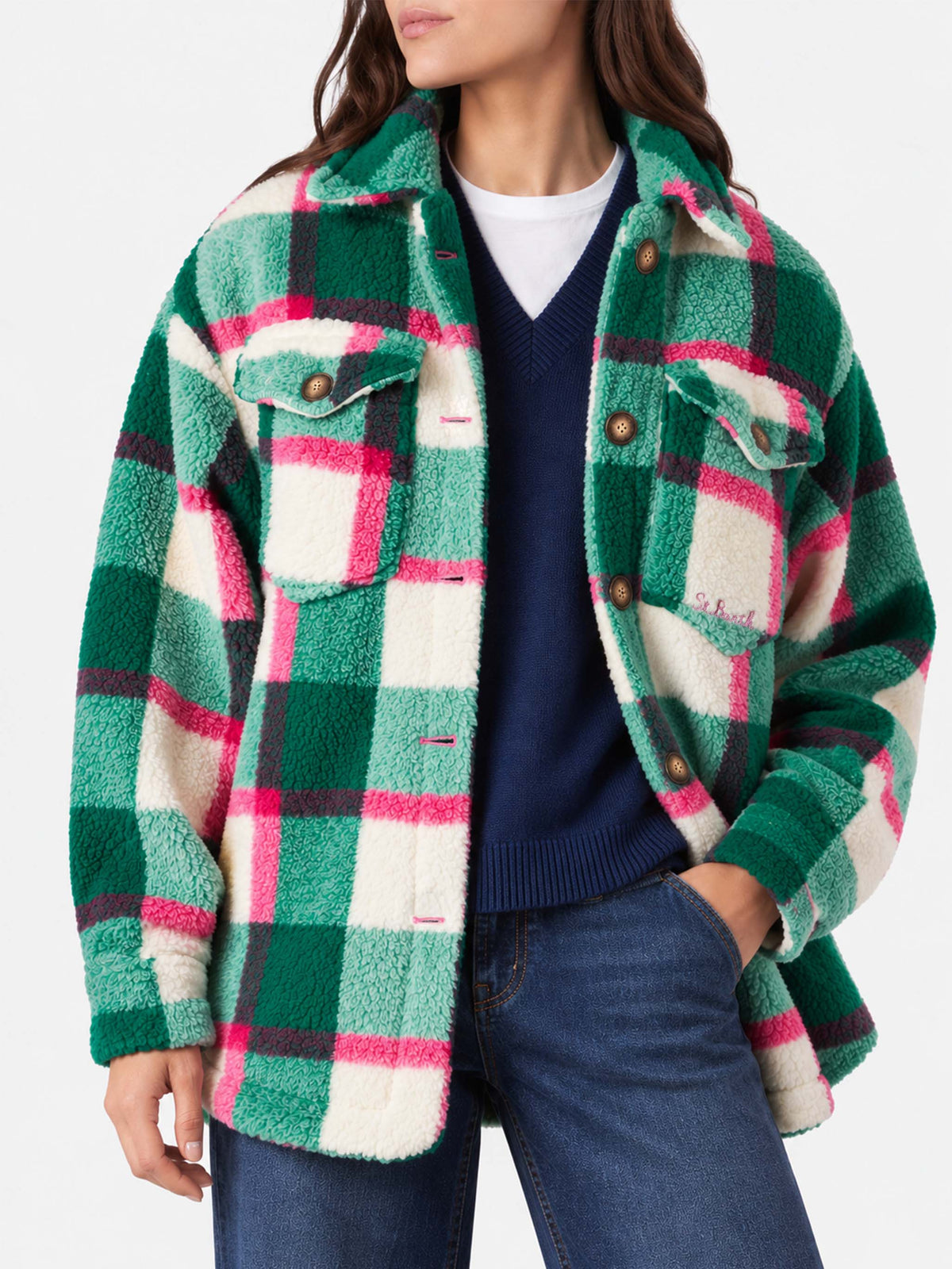 Veste surchemise Elys en sherpa à motif tartan 