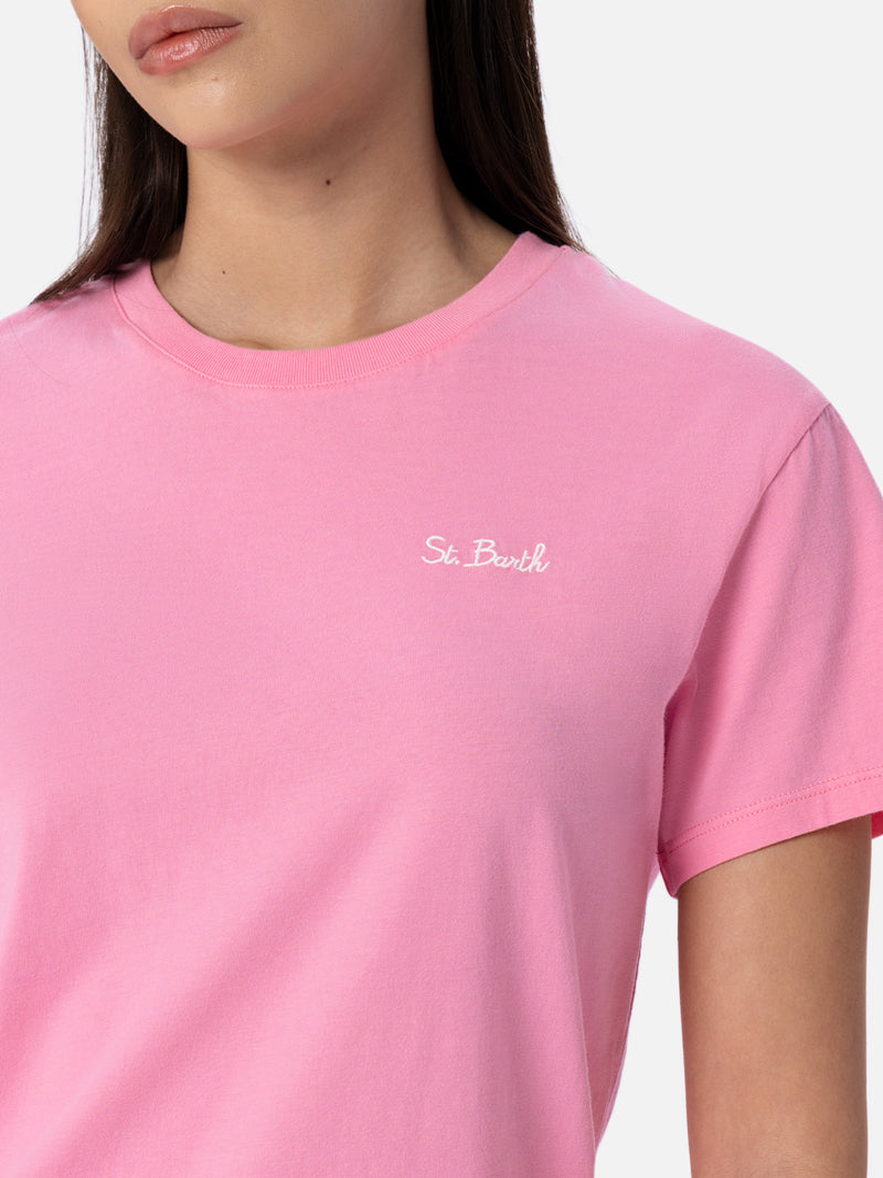 T-shirt girocollo in jersey di cotone rosa da donna Emilie