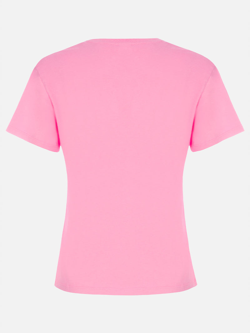 T-shirt girocollo in jersey di cotone rosa da donna Emilie