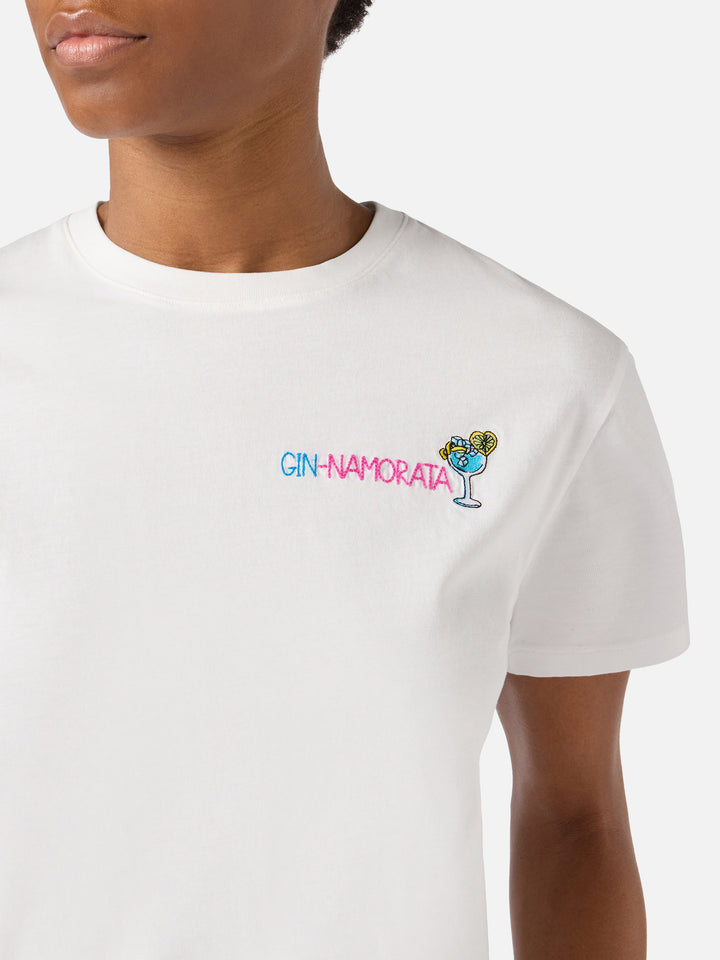 T-shirt Emilie bianca con ricamo Gin-namorata