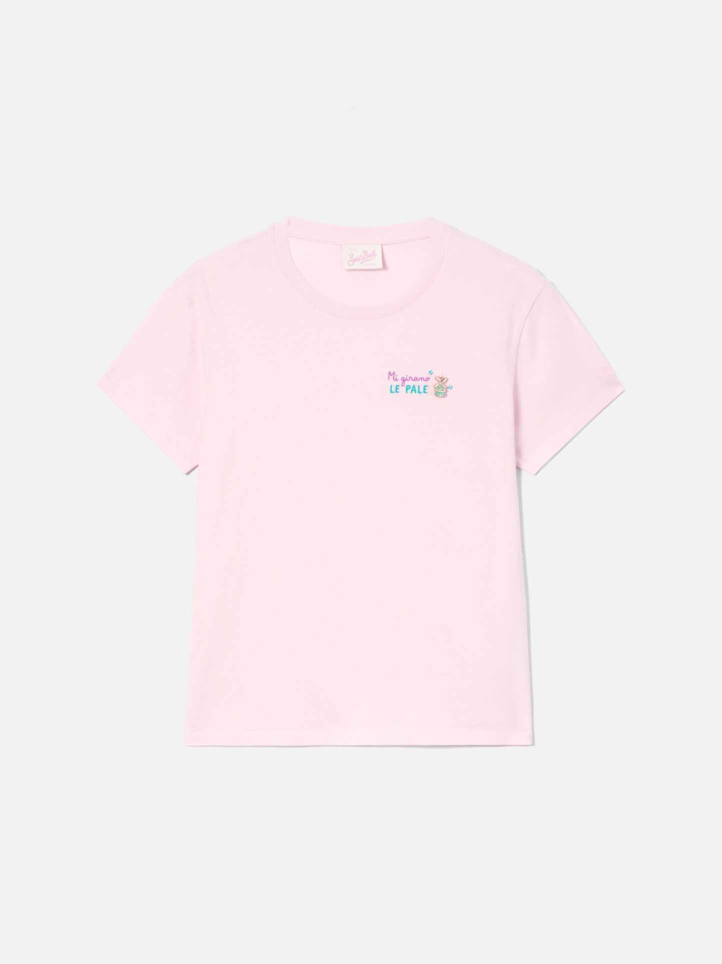 T-shirt Emilie rosa con ricamo Mi girano le pale