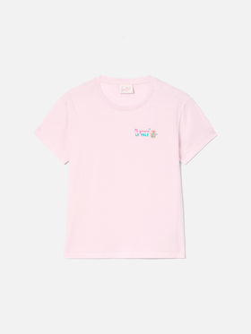 T-shirt Emilie rosa con ricamo Mi girano le pale