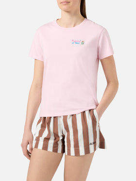T-shirt Emilie rosa con ricamo Mi girano le pale