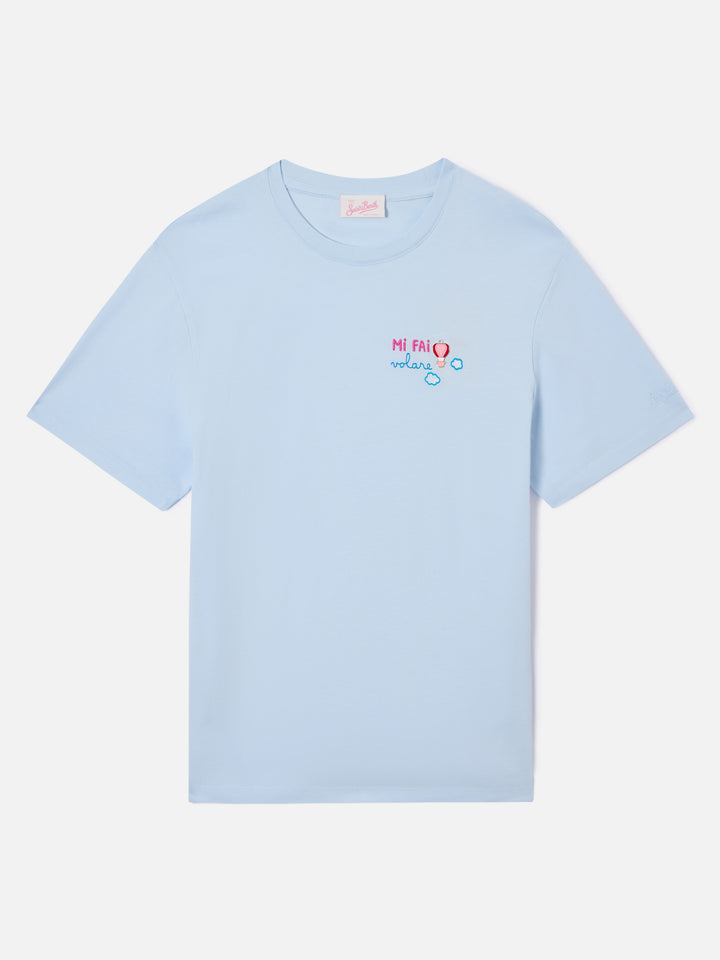 T-shirt Emilie azzurra con ricamo Mi fai volare e charm
