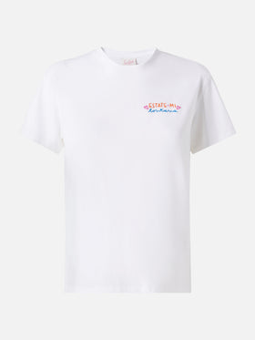 Emilie cotton t-shirt with Estate-mi Lontana embroidery | INSULTI LUMINOSI SPECIAL EDITION