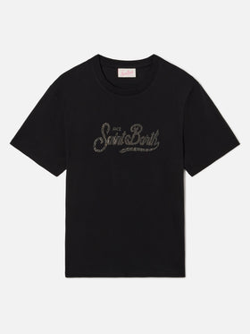 T-shirt Emilie nera con logo in strass