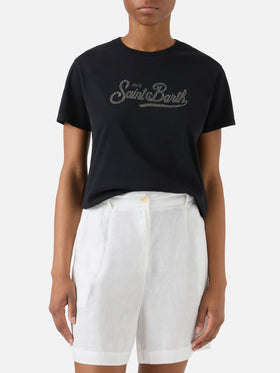 T-shirt Emilie nera con logo in strass