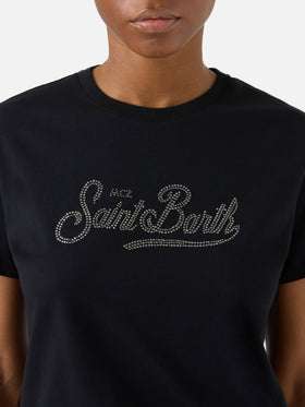 T-shirt Emilie nera con logo in strass