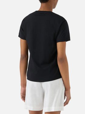 T-shirt Emilie nera con logo in strass