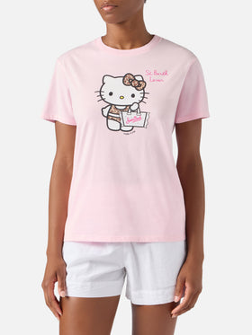 T-shirt Emilie rosa con stampa Hello Kitty e ricamo St. Barth Lover | Special edition