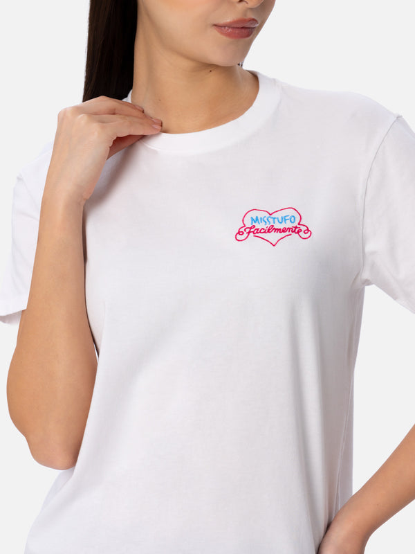 T-shirt da donna girocollo Emilie in jersey di cotone con ricamo Misstufo Facilmente