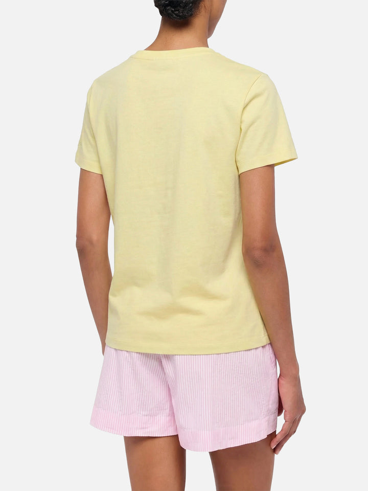 T-shirt Emilie in cotone giallo con ricamo 50% Sole 50% Amore