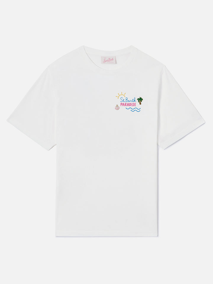 T-shirt Emilie bianca con ricamo charm St. Barth Paradise