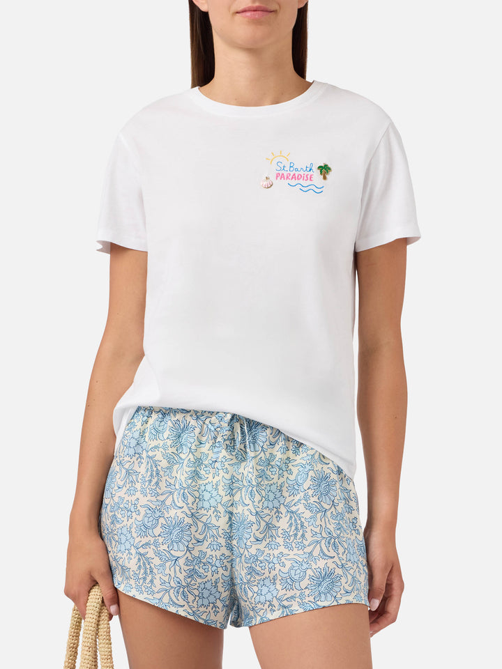 T-shirt Emilie bianca con ricamo charm St. Barth Paradise