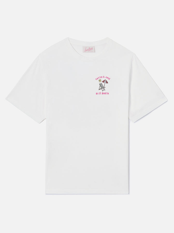 T-shirt Emily bianca con ricamo strass Sotto al Sole di St. Barth
