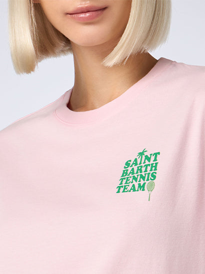 T-shirt rosa in cotone con stampa "St Barth tennis team"