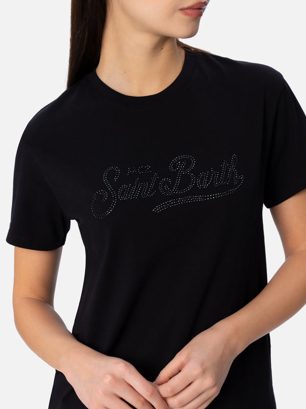 T-shirt da donna girocollo Emilie in jersey di cotone con ricamo di strass Saint Barth